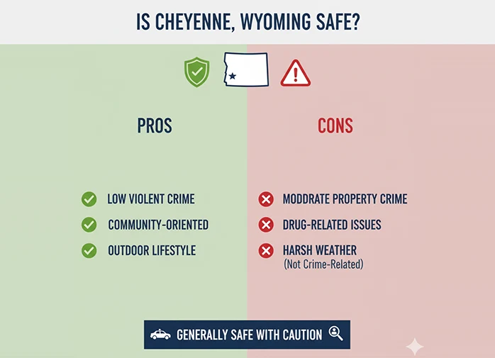 cityscape of Cheyenne Wyoming downtown with safe neighborhoods